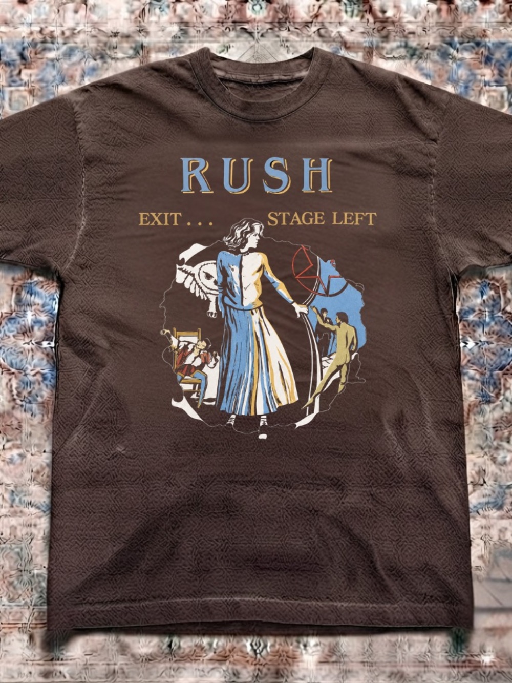 Rush Exit Stage Left Rock Band Concert Tour Vintage Brown T-Shirt